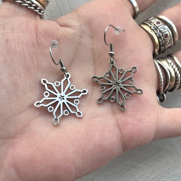 Set ! Dark red garnet snowflake necklace + earrings winter xmas set - Picture 7 of 14